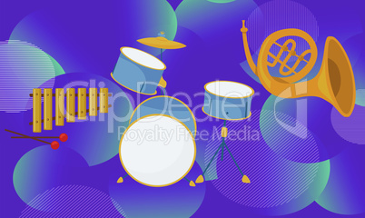 mock illustration of musical instruments on abstract backgrounds