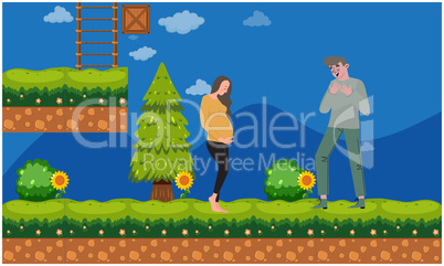 man walking with her pregnant wife in the garden