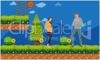 man walking with her pregnant wife in the garden