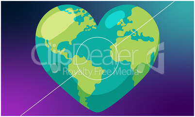 Digital World map on heart with abstract background