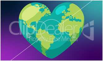 Digital World map on heart with abstract background
