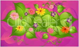 digital textile design of leaves and flowers on abstract background