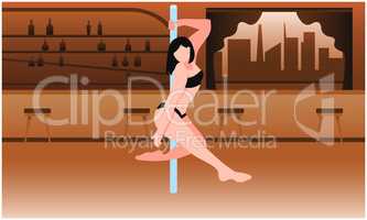 girl is dancing in a bar with a pole