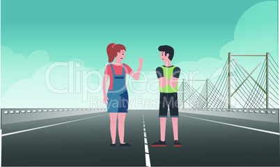couple is walking on the road together