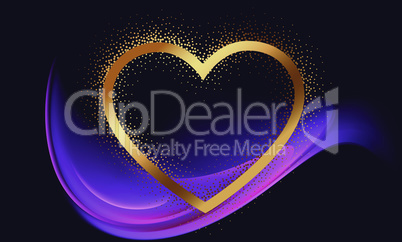 gold heart on abstract wave background
