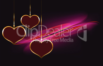 hanging gold heart on abstract background