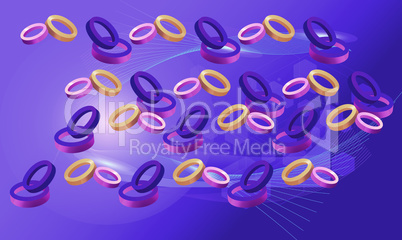 digital textile design of various rings on abstract background