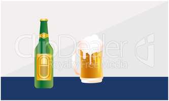 mock up illustration of beer bottle and mug