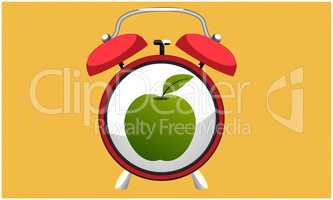 digital design of alarm clock and fruit on abstract background