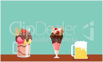 mock up illustration of beer mug and ice cream