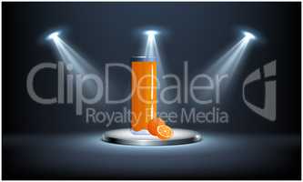 mock up illustration of big orange juice glass on abstract background