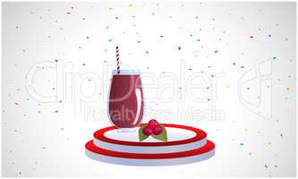 mock up illustration of big strawberry juice glass on abstract background