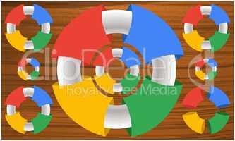 digital textile design of rainbow circles on wooden surface