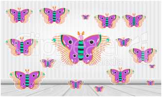 several beautiful butterflies on abstract background