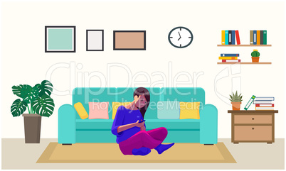 a girl is playing game at home