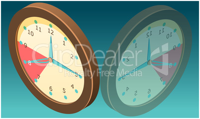 wall clock with mirror image on abstract background