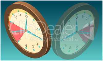 wall clock with mirror image on abstract background