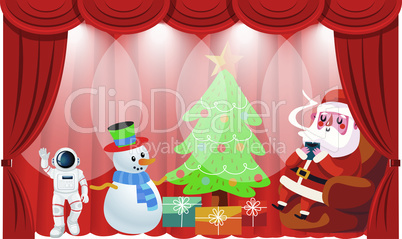 santa and snowman enjoy a party in new year