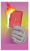 playing card is burning in hand