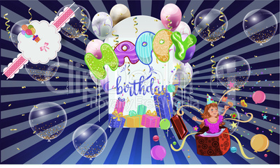 birthday party celebration on rainbow background