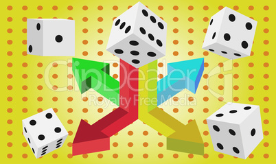 Dice arrow magical hat with full glass of beer on abstract background