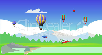 hot air balloon flying on picnic spot