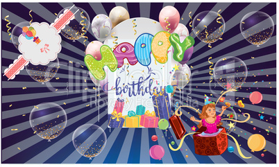 birthday party celebration on rainbow background