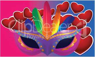 a carnival masquerade party mask with lots of love and hearts