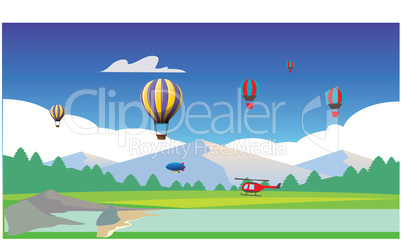 hot air balloon flying on picnic spot