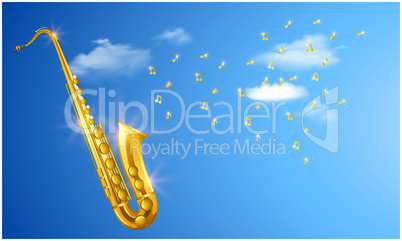 mock up illustration of trumpet with music on cloud