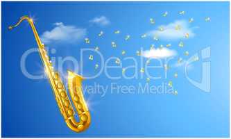 mock up illustration of trumpet with music on cloud