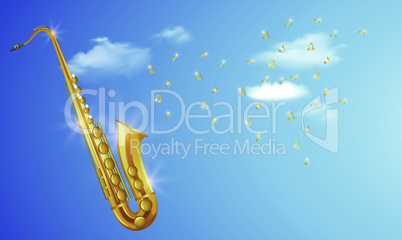 mock up illustration of trumpet with music on cloud