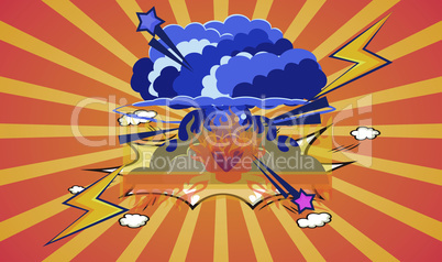 artistic explosion with bomb in air on abstract background