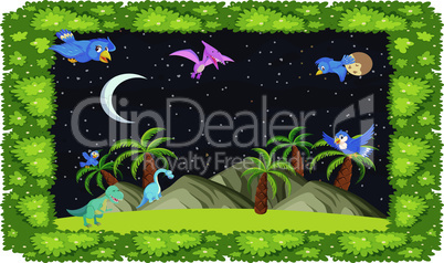 night view frame of nature with playing animals