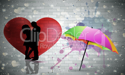 couple is loving and umbrella besides