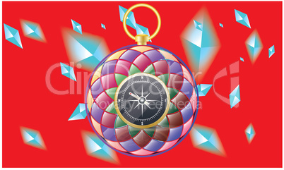 compass in rainbow color on diamonds red background