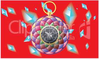 compass in rainbow color on diamonds red background