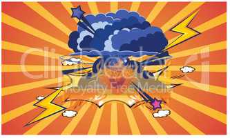artistic explosion with bomb in air on abstract background