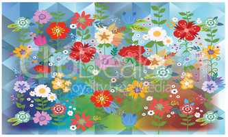 flowers on rainbow triangles background