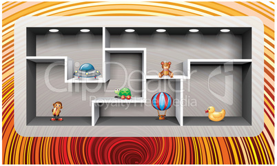 toys are placed in a room on abstract background