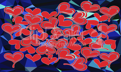 Collection of hearts on abstract diamonds background