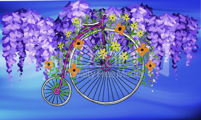 modern bicycle on abstract background and textured leaves