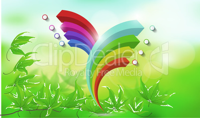 A digital rainbow is on the plant leaves, illustration