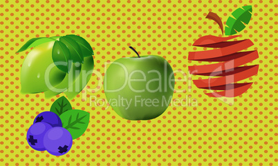 several fruits are on abstract background