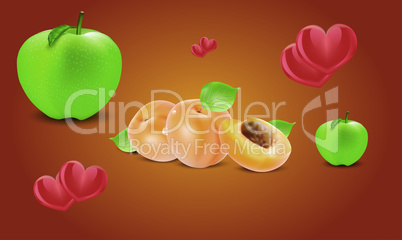 winter fruits with hearts on dark background