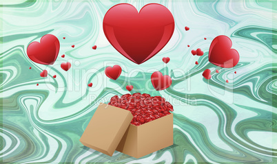 gift box full of hearts on marble background