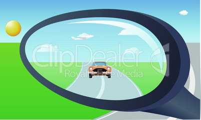 mirror view of a car from a vehicle