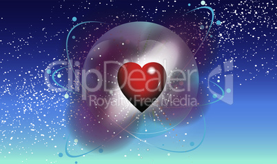 Red heart on Globe and Stars textures