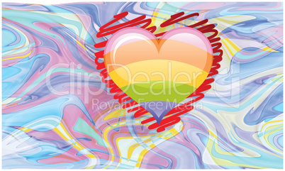 sketch heart on rainbow liquid art