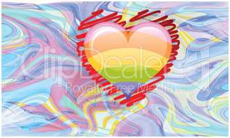 sketch heart on rainbow liquid art